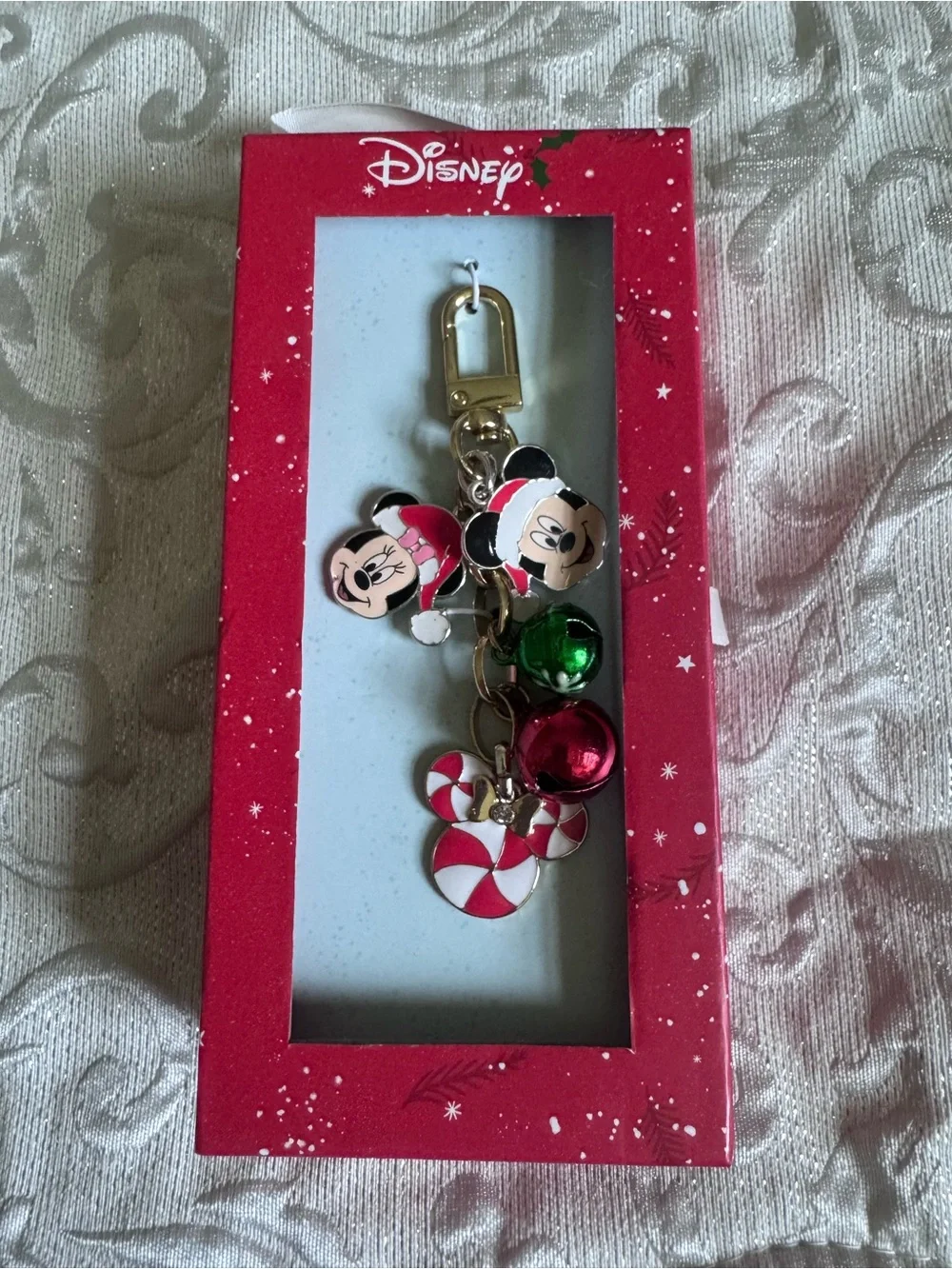 Disney holiday Bag Charm keychain featuring Mickey and Minnie - Christmas